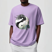 Buddha Stones Yin Yang Lotus Leaf Ink Painting Cotton Tee T-shirt T-Shirts BS 19