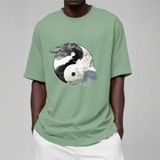 Buddha Stones Yin Yang Lotus Leaf Ink Painting Cotton Tee T-shirt T-Shirts BS 15