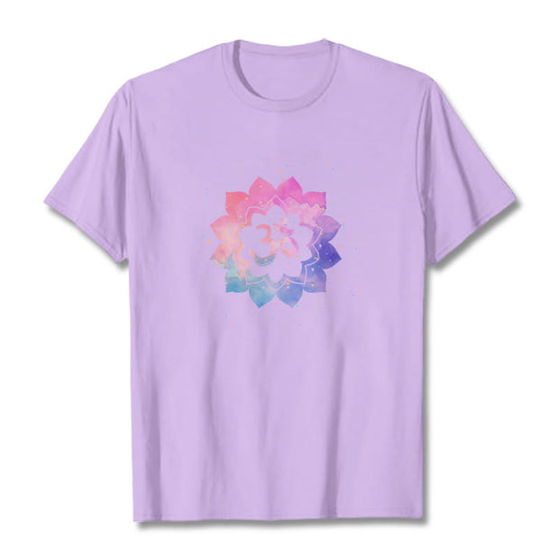 Buddha Stones Om Colorful Lotus Cotton Tee T-shirt