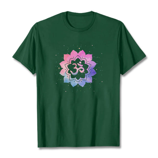 Buddha Stones Om Colorful Lotus Cotton Tee T-shirt