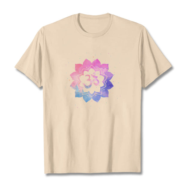 Buddha Stones Om Colorful Lotus Cotton Tee T-shirt