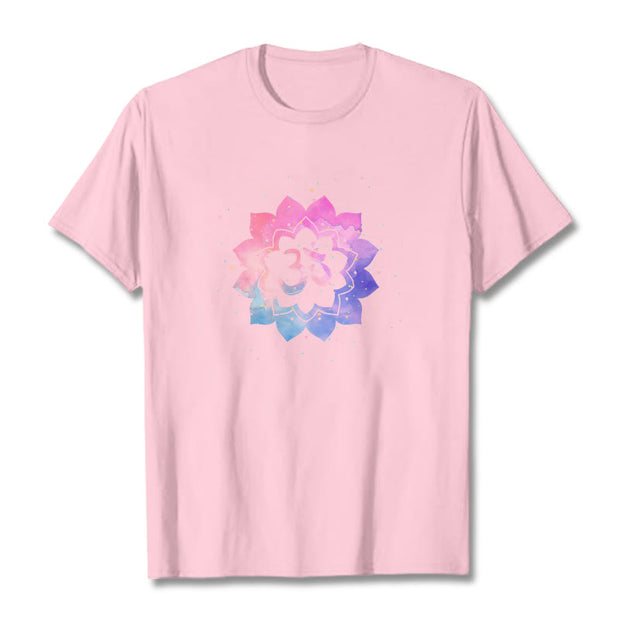 Buddha Stones Om Colorful Lotus Cotton Tee T-shirt