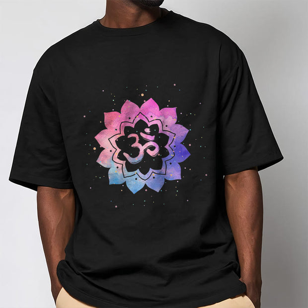 Buddha Stones Om Colorful Lotus Cotton Tee T-shirt