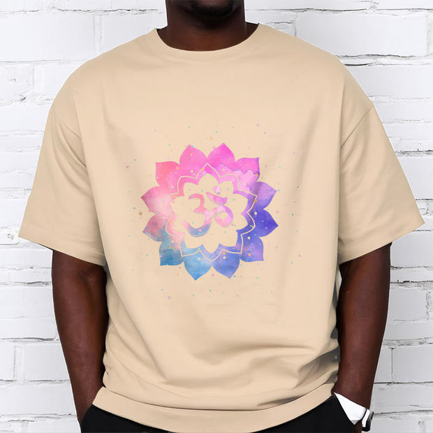 Buddha Stones Om Colorful Lotus Cotton Tee T-shirt