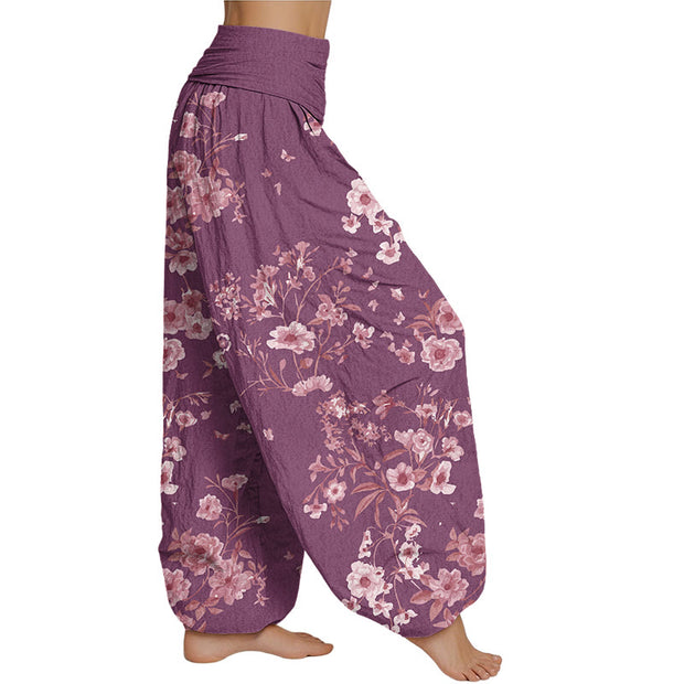 Buddha Stones Summer Bohemian Floral Pattern Women's Elastic Waist Harem Pants