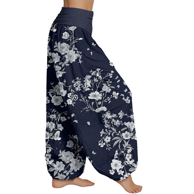 Buddha Stones Summer Bohemian Floral Pattern Women's Elastic Waist Harem Pants