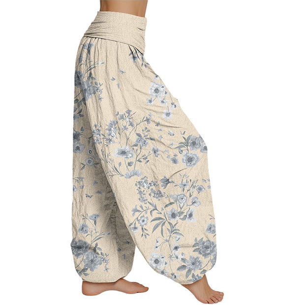 Buddha Stones Summer Bohemian Floral Pattern Women's Elastic Waist Harem Pants