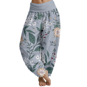 Buddha Stones Flower Plant Pattern Women's Elastic Waist Harem Pants