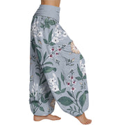 Buddha Stones Flower Plant Pattern Women's Elastic Waist Harem Pants