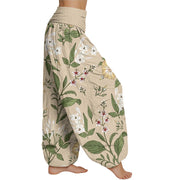 Buddha Stones Flower Plant Pattern Women's Elastic Waist Harem Pants