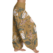 Buddha Stones Flower Plant Pattern Women's Elastic Waist Harem Pants