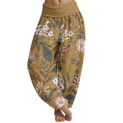 Buddha Stones Flower Plant Pattern Women's Elastic Waist Harem Pants