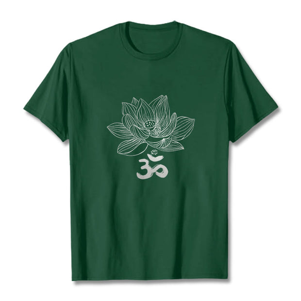 Buddha Stones Om Lotus Sketch Cotton Tee T-shirt T-Shirts BS ForestGreen 2XL