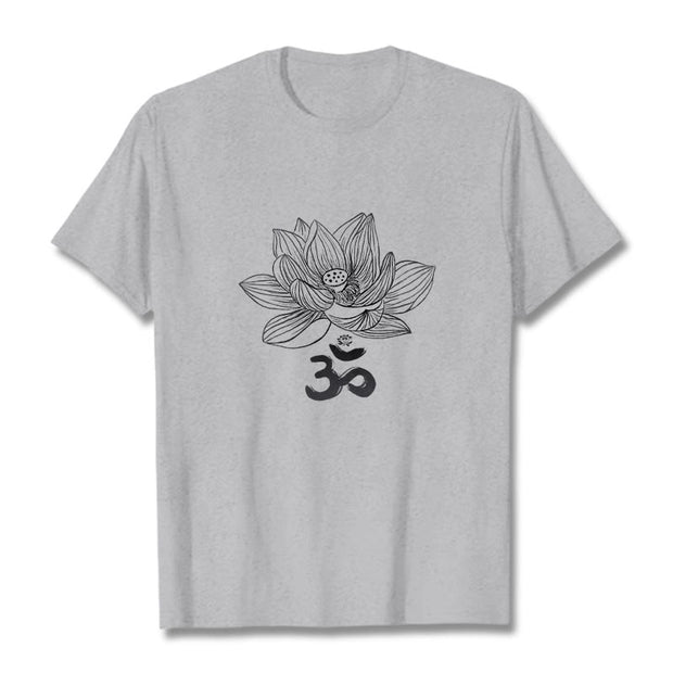 Buddha Stones Om Lotus Sketch Cotton Tee T-shirt T-Shirts BS LightGrey 2XL