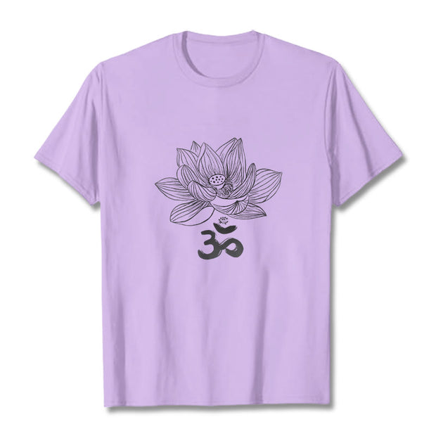 Buddha Stones Om Lotus Sketch Cotton Tee T-shirt T-Shirts BS Plum 2XL