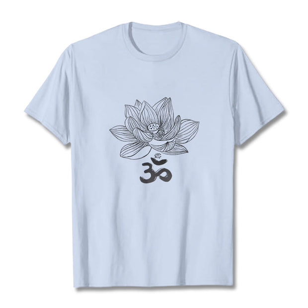 Buddha Stones Om Lotus Sketch Cotton Tee T-shirt T-Shirts BS LightCyan 2XL