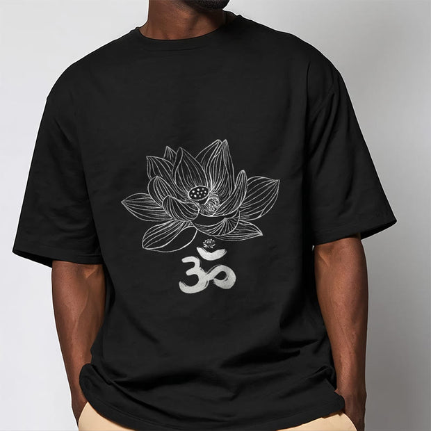 Buddha Stones Om Lotus Sketch Cotton Tee T-shirt