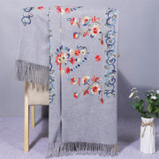 Buddha Stones Polyester Shawl Colorful Flower Ethnic Style Embroidery Tassel Winter Cozy Travel Scarf Wrap Shawl BS LightGrey 200*70cm