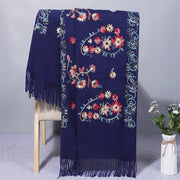 Buddha Stones Polyester Shawl Colorful Flower Ethnic Style Embroidery Tassel Winter Cozy Travel Scarf Wrap