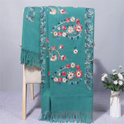 Buddha Stones Polyester Shawl Colorful Flower Ethnic Style Embroidery Tassel Winter Cozy Travel Scarf Wrap Shawl BS DarkCyan 200*70cm