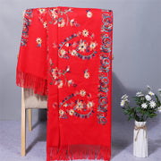 Buddha Stones Polyester Shawl Colorful Flower Ethnic Style Embroidery Tassel Winter Cozy Travel Scarf Wrap Shawl BS Red 200*70cm