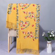 Buddha Stones Polyester Shawl Colorful Flower Ethnic Style Embroidery Tassel Winter Cozy Travel Scarf Wrap Shawl BS Gold 200*70cm