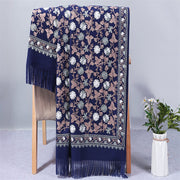 Buddha Stones Polyester Shawl Cashew Flowers Embroidery Tassel Winter Cozy Travel Scarf Wrap