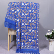 Buddha Stones Polyester Shawl Cashew Flowers Embroidery Tassel Winter Cozy Travel Scarf Wrap Shawl BS RoyalBlue 200*70cm