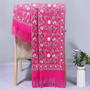 Buddha Stones Polyester Shawl Cashew Flowers Embroidery Tassel Winter Cozy Travel Scarf Wrap