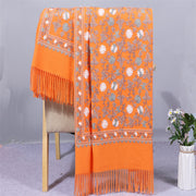 Buddha Stones Polyester Shawl Cashew Flowers Embroidery Tassel Winter Cozy Travel Scarf Wrap