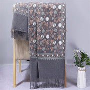 Buddha Stones Polyester Shawl Cashew Flowers Embroidery Tassel Winter Cozy Travel Scarf Wrap Shawl BS SlateGray 200*70cm