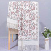 Buddha Stones Polyester Shawl Cashew Flowers Embroidery Tassel Winter Cozy Travel Scarf Wrap Shawl BS White 200*70cm