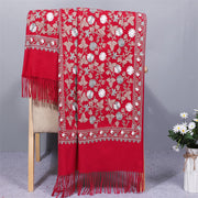 Buddha Stones Polyester Shawl Cashew Flowers Embroidery Tassel Winter Cozy Travel Scarf Wrap Shawl BS FireBrick 200*70cm