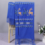 Buddha Stones Rayon Fabric Shawl Sika Deer Embroidery Tassel Winter Cozy Travel Scarf Wrap Shawl BS RoyalBlue 200*70cm