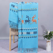 Buddha Stones Rayon Fabric Shawl Sika Deer Embroidery Tassel Winter Cozy Travel Scarf Wrap Shawl BS LightSkyBlue 200*70cm