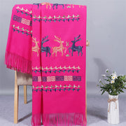 Buddha Stones Rayon Fabric Shawl Sika Deer Embroidery Tassel Winter Cozy Travel Scarf Wrap