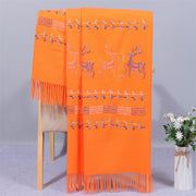 Buddha Stones Rayon Fabric Shawl Sika Deer Embroidery Tassel Winter Cozy Travel Scarf Wrap Shawl BS DarkOrange 200*70cm