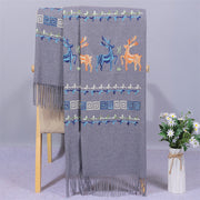 Buddha Stones Rayon Fabric Shawl Sika Deer Embroidery Tassel Winter Cozy Travel Scarf Wrap Shawl BS DarkGray 200*70cm