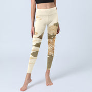 Buddha Stones Beige Lotus Flower Print Gym Fitness Leggings Women's Yoga Pants