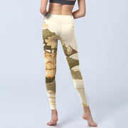 Buddha Stones Beige Lotus Flower Print Gym Fitness Leggings Women's Yoga Pants - image 7