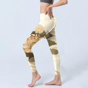 Buddha Stones Beige Lotus Flower Print Gym Fitness Leggings Women's Yoga Pants - image 3