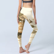 Buddha Stones Beige Lotus Flower Print Gym Fitness Leggings Women's Yoga Pants - image 5