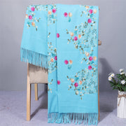 Buddha Stones Rayon Fabric Shawl Colorful Small Flowers Embroidery Tassel Winter Cozy Travel Scarf Wrap