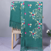 Buddha Stones Rayon Fabric Shawl Colorful Small Flowers Embroidery Tassel Winter Cozy Travel Scarf Wrap Shawl BS DarkCyan 200*70cm