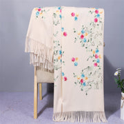 Buddha Stones Rayon Fabric Shawl Colorful Small Flowers Embroidery Tassel Winter Cozy Travel Scarf Wrap Shawl BS Linen 200*70cm