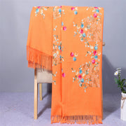 Buddha Stones Rayon Fabric Shawl Colorful Small Flowers Embroidery Tassel Winter Cozy Travel Scarf Wrap Shawl BS Orange 200*70cm