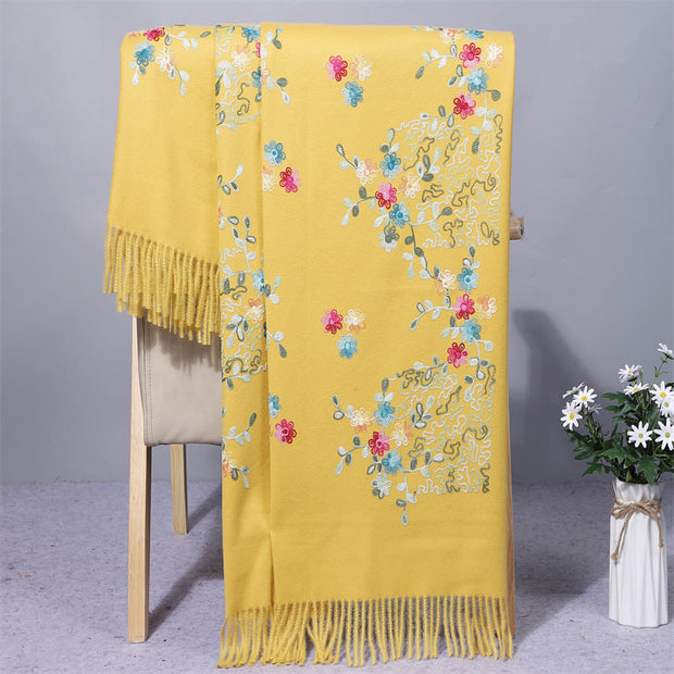 Buddha Stones Rayon Fabric Shawl Colorful Small Flowers Embroidery Tassel Winter Cozy Travel Scarf Wrap