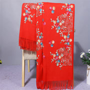 Buddha Stones Rayon Fabric Shawl Colorful Small Flowers Embroidery Tassel Winter Cozy Travel Scarf Wrap Shawl BS Red 200*70cm