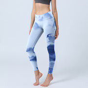 Buddha Stones Blue Bird Peony Print Sports Leggings Women's Yoga Pants - LightBlue - US18，UK/AU22，EU50 (4XL) - image 1