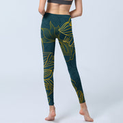 Buddha Stones Gray Golden Koi Fish Lotus Print Gym Leggings Women's Yoga Pants